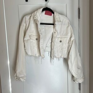 Cropped distressed jean jacket